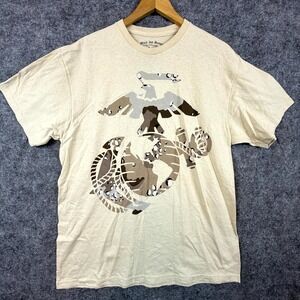 Black Ink Design T-Shirt Mens Large Beige Eagle Globe & Anchor USMC Marines